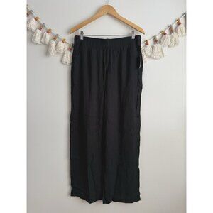 Gap Crinkle Gauze Black Wide Leg Pull On Pant Beachy Relaxed Boho Lounge NWT M